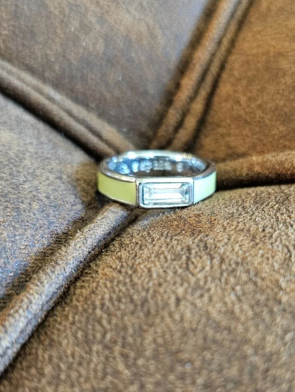 Baguette crystal and enamel ring 